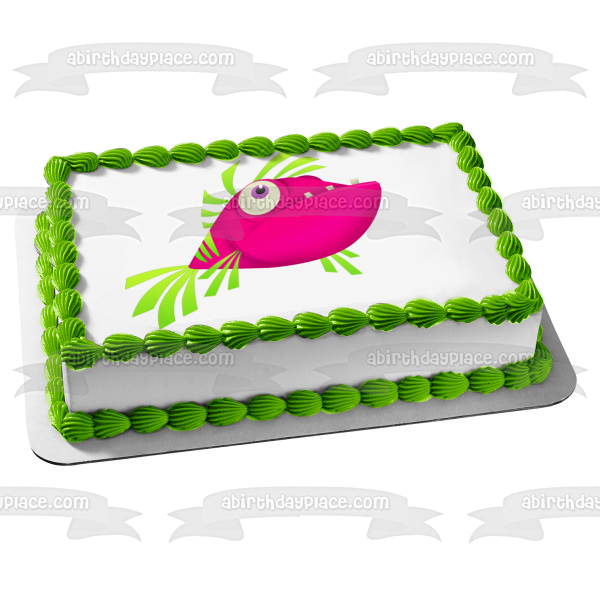 Cartoon Tropical Pink and Green Fish Edible Cake Topper Image ABPID12656
