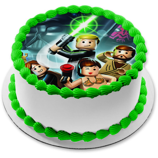 LEGO Star Wars Anakin Skywalker Obi-Wan Kenobi Princess Leia Boba Fett C-3PO Edible Cake Topper Image ABPID12670