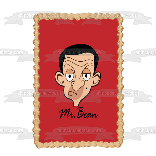 Mr. Bean Cartoon Face Red Background Edible Cake Topper Image ABPID12975