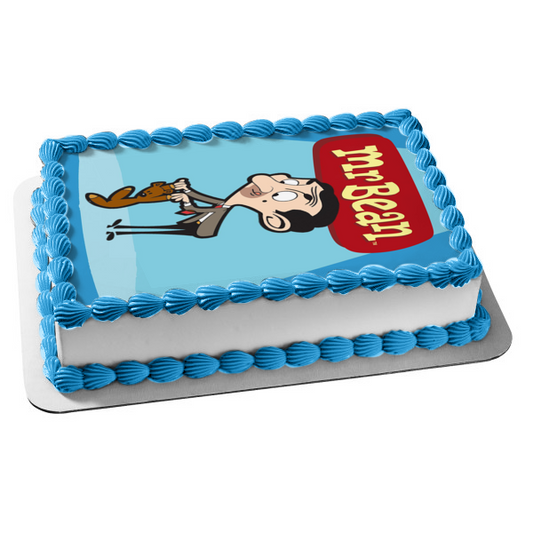 Mr. Bean - Adorno comestible para tarta con fondo azul, diseño de peluche, imagen ABPID12976 