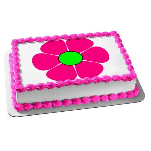 Pink and Green Cartoon Flower Edible Cake Topper Image ABPID12986