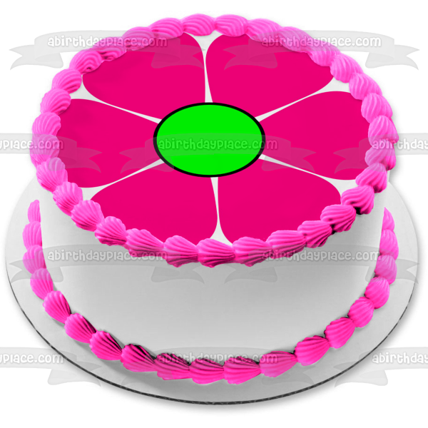 Pink and Green Cartoon Flower Edible Cake Topper Image ABPID12986