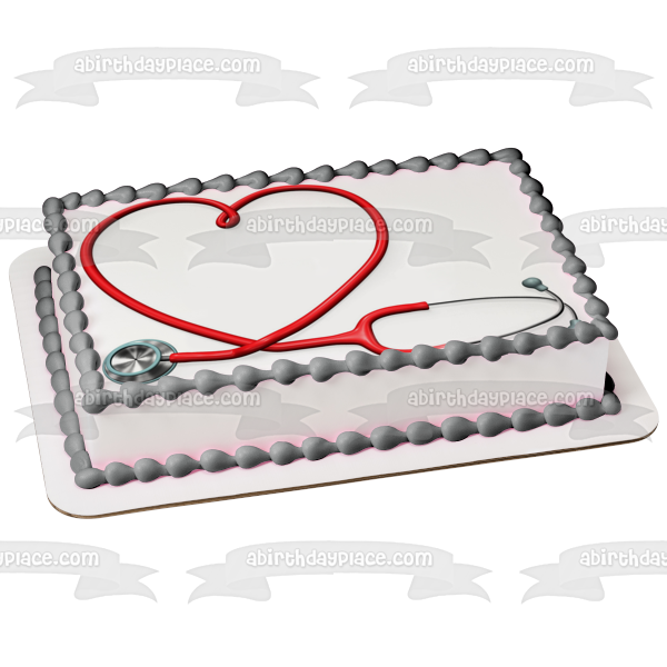 Doctor Red Heart Shape Stethoscope Edible Cake Topper Image ABPID12995