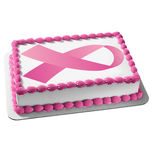 Imagen de decoración comestible para tarta con lazo rosa de concientización sobre el cáncer de mama ABPID12996 