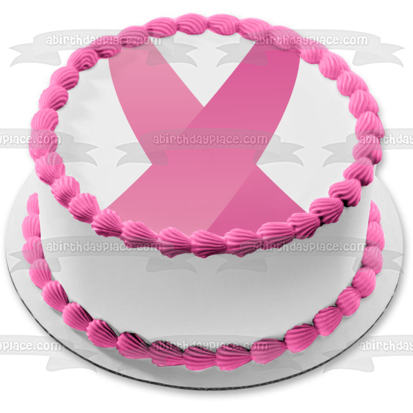 Breast Cancer Awareness Pink Ribbon Edible Cake Topper Image ABPID12996