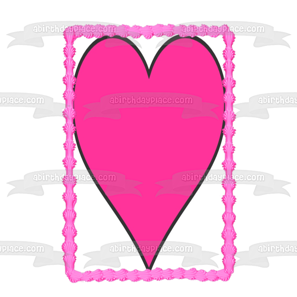 Cartoon Pink Heart Black Edges Edible Cake Topper Image ABPID12997