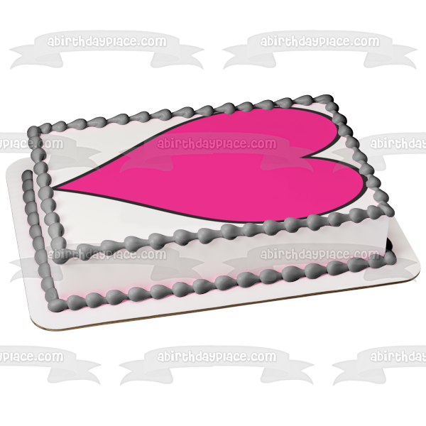 Cartoon Pink Heart Black Edges Edible Cake Topper Image ABPID12997