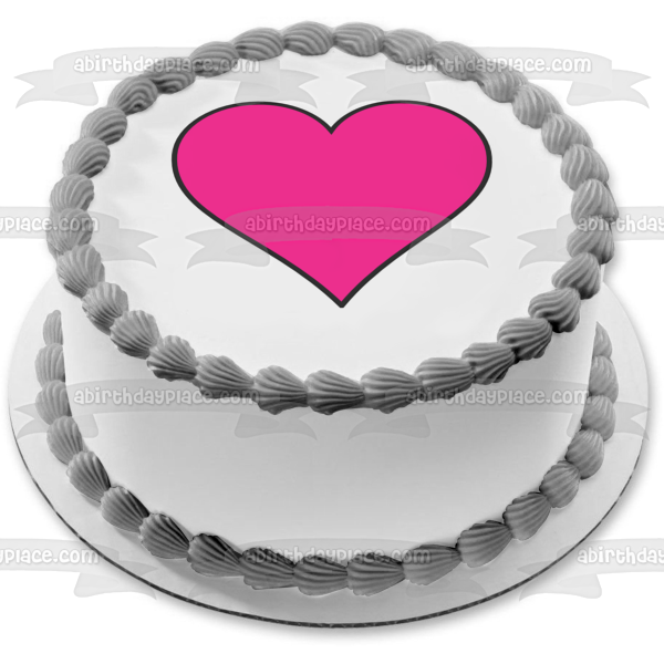 Cartoon Pink Heart Black Edges Edible Cake Topper Image ABPID12998