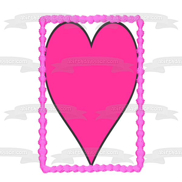 Cartoon Pink Heart Black Edges Edible Cake Topper Image ABPID12998