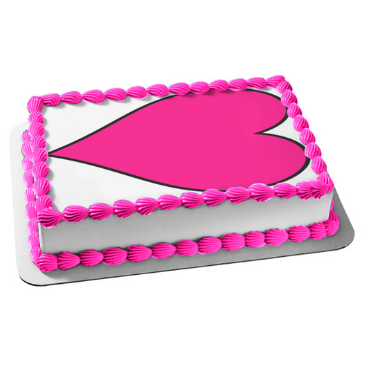 Adorno comestible para tarta con bordes negros y corazón rosa de dibujos animados, imagen ABPID12998 