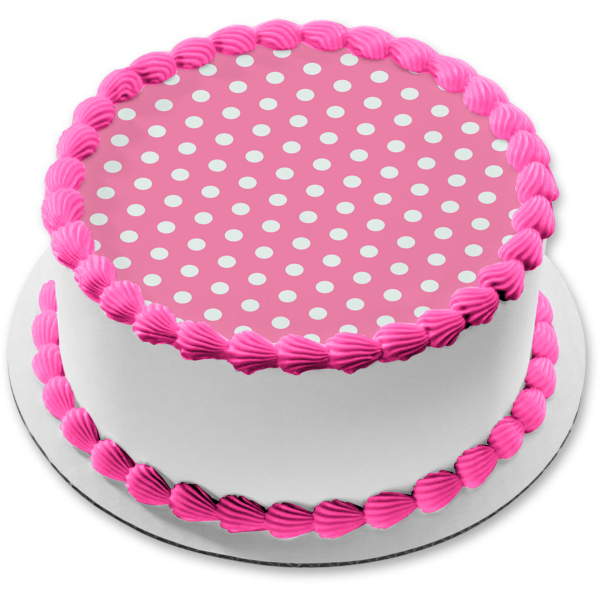 Pink White Polka Dot Tilted Edible Cake Topper Image ABPID13002