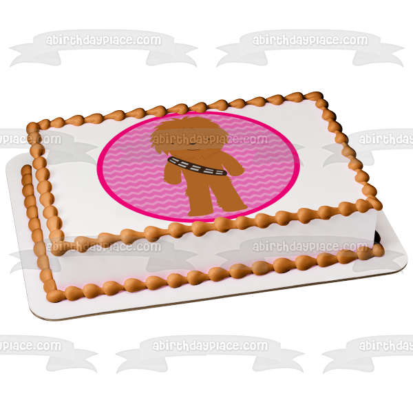 Star Wars Cartoon Chewbaca Pink Background Edible Cake Topper Image ABPID12711