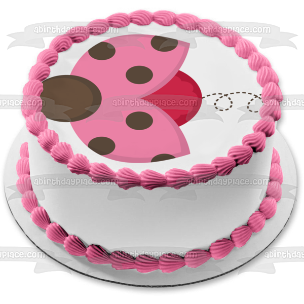 Pink Brown Ladybug Lady Bird Lady Beetle Edible Cake Topper Image ABPID13006