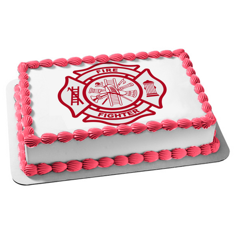Fire Fighter Logo Ladder Fire Hydrant Red Edible Cake Topper Image ABPID13013