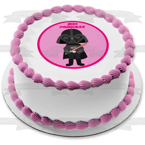 Star Wars Cartoon Darth Vader Jedi Princess Pink Background Edible Cake Topper Image ABPID12715