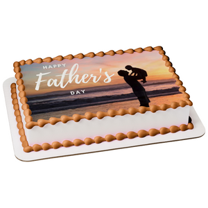 Happy Father's Day Father and Baby Silhouette Ocean Background Edible Cake Topper Image ABPID54037