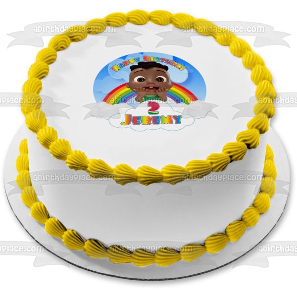 Cocomelon Cody Rainbow Clouds Happy Birthday Your Personalized Name Edible Cake Topper Image ABPID54031