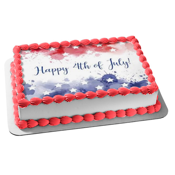 Happy 4th of July Independence Day White Stars Edible Cake Topper Image ABPID54055