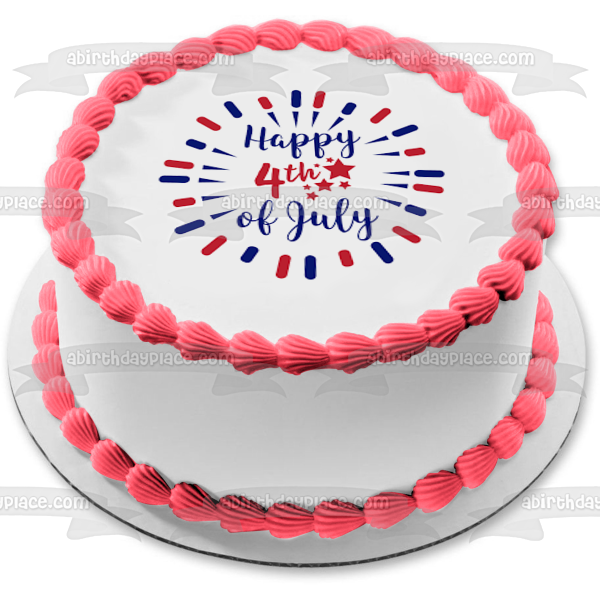Happy 4th of July Independence Day Red White and Blue Stars Edible Cake Topper Image ABPID54056