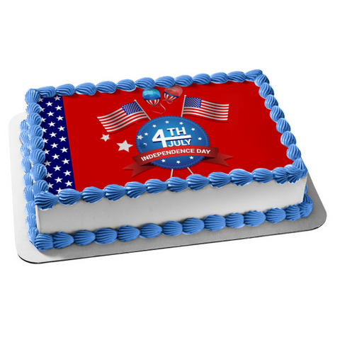 4th of July Independence Day American Flags Balloons Edible Cake Topper Image ABPID54057