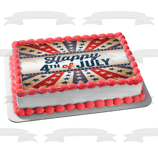 Happy 4th of July Independence Day Red White and Blue Stars Edible Cake Topper Image ABPID54058
