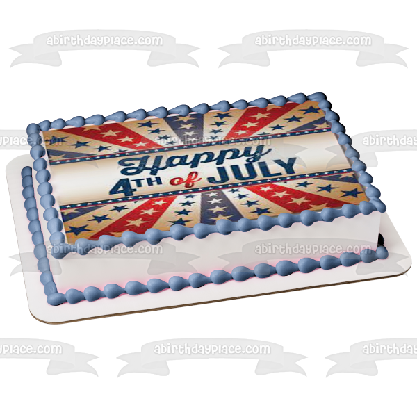 Happy 4th of July Independence Day Red White and Blue Stars Edible Cake Topper Image ABPID54058