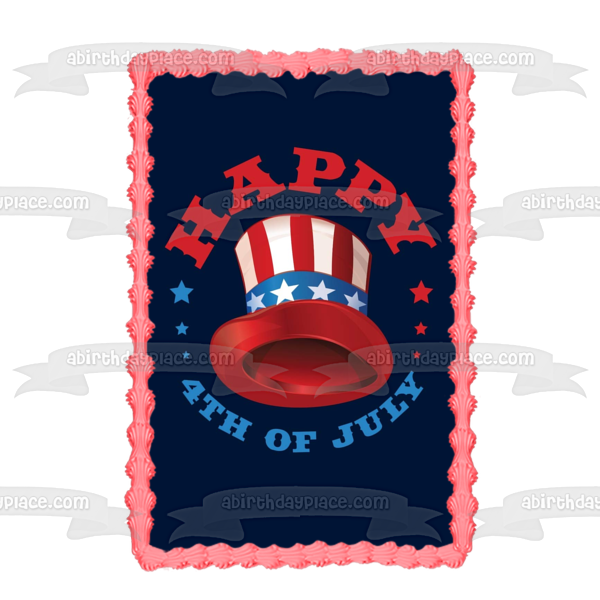 Happy 4th of July Independence Day Stars and Stripes Hat Edible Cake Topper Image ABPID54059