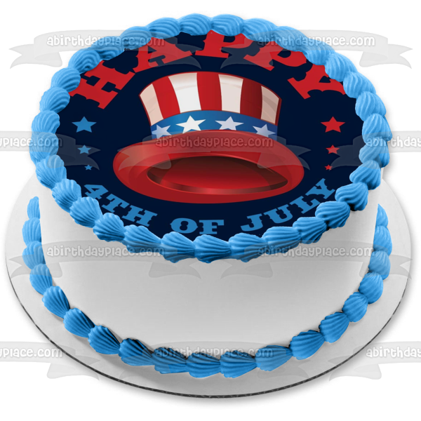 Happy 4th of July Independence Day Stars and Stripes Hat Edible Cake Topper Image ABPID54059