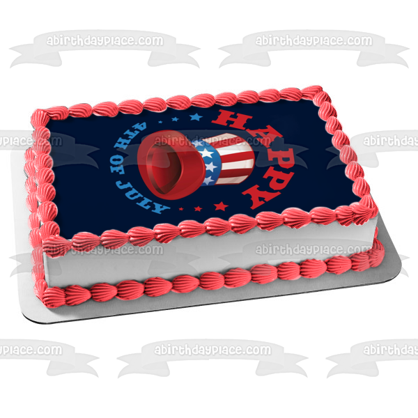 Happy 4th of July Independence Day Stars and Stripes Hat Edible Cake Topper Image ABPID54059