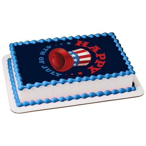Happy 4th of July Independence Day Stars and Stripes Hat Edible Cake Topper Image ABPID54059