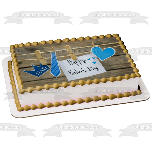 Happy Father's Day Heart Crown Tie Clothespin Line Note Edible Cake Topper Image ABPID54053