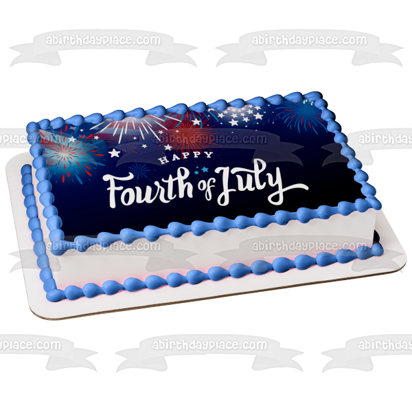 Happy Fourth of July Independence Day Fireworks Edible Cake Topper Image ABPID54069