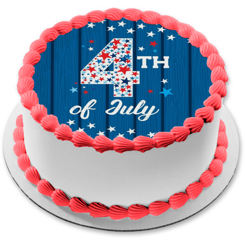 4th of July Independence Day Red White and Blue Stars Edible Cake Topper Image ABPID54061
