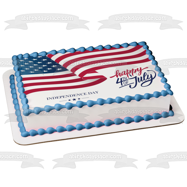 Happy 4th of July Independence Day American Flag Edible Cake Topper Image ABPID54064