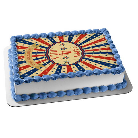 Happy 4th of July Independence Day Red White and Blue Stars Edible Cake Topper Image ABPID54065