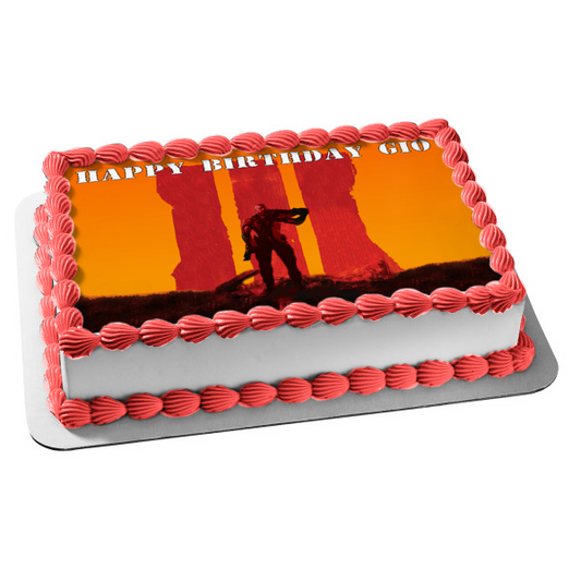 Call of Duty Black Ops Zombies Edward Richtofen with an Orange Background Edible Cake Topper Image ABPID01450