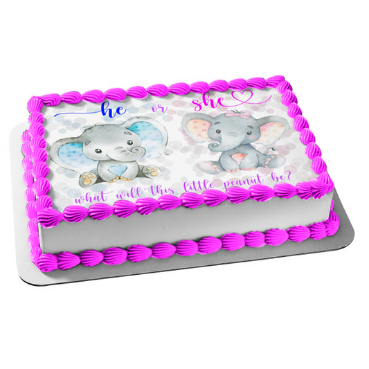 He or She What Will This Little Peanut Be? Gender Reveal Baby Shower Edible Cake Topper Image ABPID54019