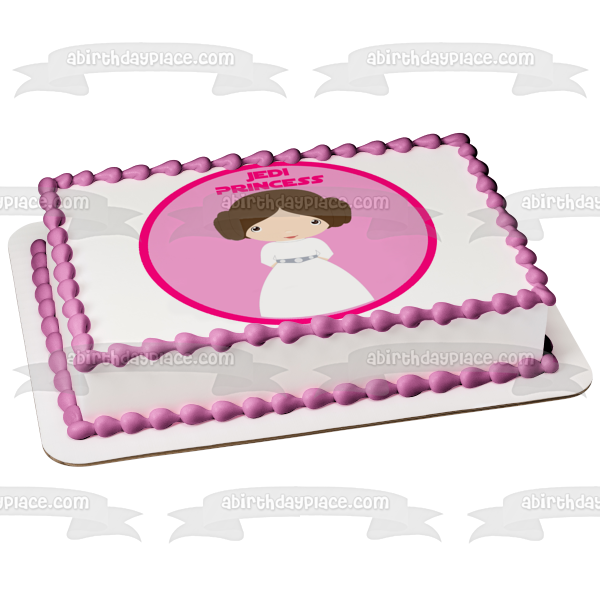 Star Wars Cartoon Princess Leia Jedi Princess Pink Background Edible Cake Topper Image ABPID12719