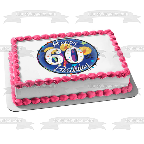 Happy 60th Birthday Candles Stars Confetti Edible Cake Topper Image ABPID13025