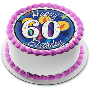 Happy 60th Birthday Candles Stars Confetti Edible Cake Topper Image ABPID13025