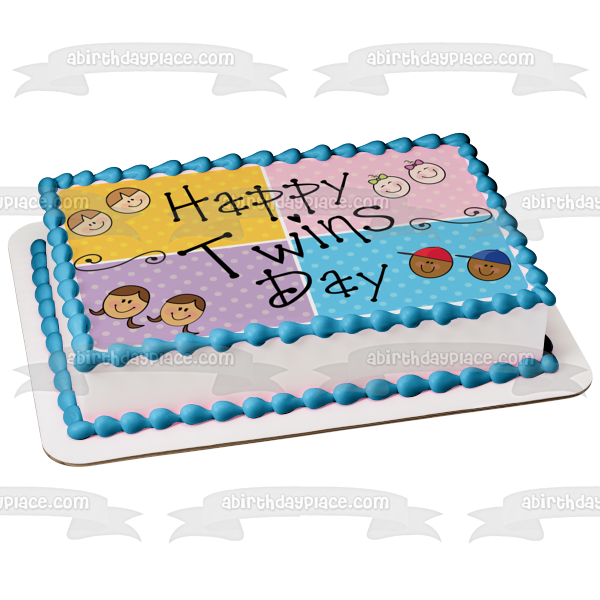 Happy Twins Day Sets Identical Twins Polka Dot Edible Cake Topper Image ABPID13028