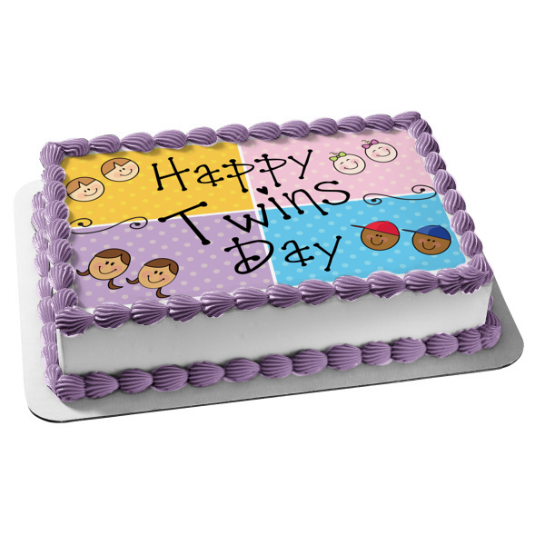 Happy Twins Day Sets Identical Twins Polka Dot Edible Cake Topper Image ABPID13028