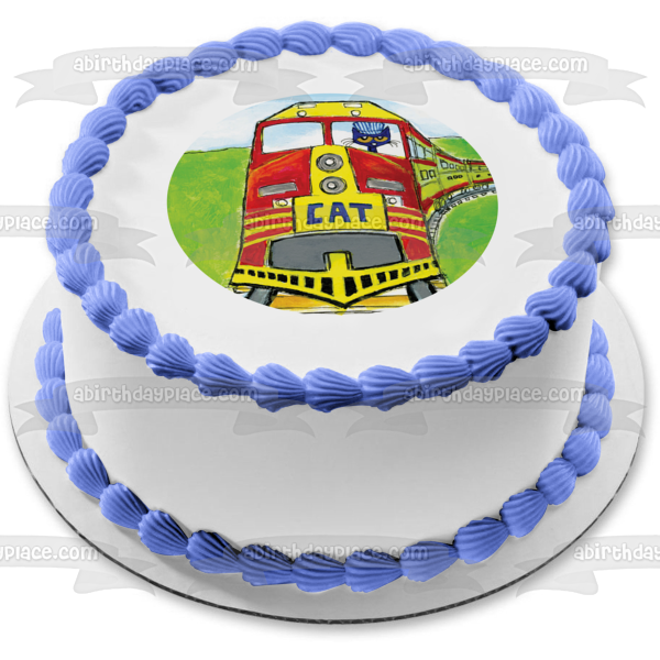 Pete the Cat Train Conductor Edible Cake Topper Image ABPID12736