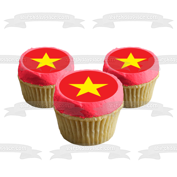 Flag of Vietnam Red Flag with Gold Star Edible Cake Topper Image ABPID13030