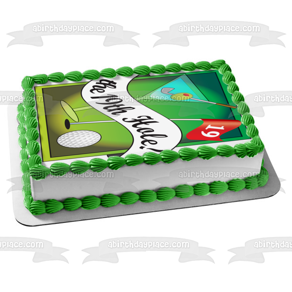 The 19th Hole! Golf Ball Martini Olive Edible Cake Topper Image ABPID13031