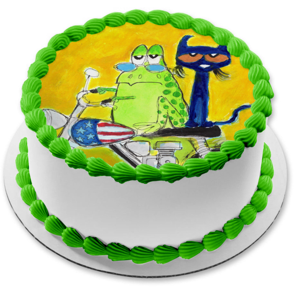 Pete the Cat Alligator Motorcycle Edible Cake Topper Image ABPID12740