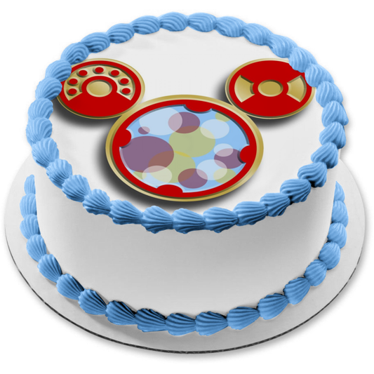 Disney Mickey Mouse Shaped Head Cogs Polka Dots Edible Cake Topper Image ABPID12744