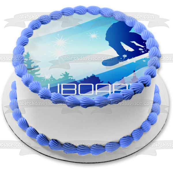 Snowboarding Winter Sports Snow Trees Edible Cake Topper Image ABPID13038