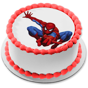 Marvel Avengers Comic Book Spider-Man Crouching Edible Cake Topper Image ABPID12761