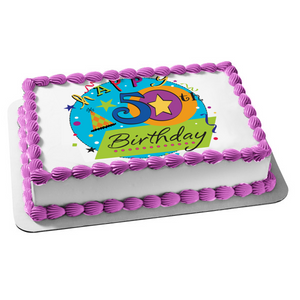Happy 50th Birthday Party Hat Confetti Edible Cake Topper Image ABPID13042